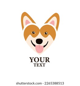 Smiling corgi dog. Abstract corgi portrait in heart shape for logo, greeting card, party invitation, poster, pet store sale, veterinary clinic advertisement, bag print, etc.