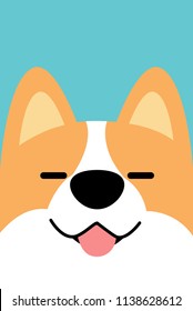 Smiling corgi dog face flat design, vector illustration