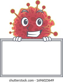 Smiling coronaviridae cartoon design style has a board