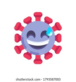 Smiling coronavirus emoticon flat icon, vector sign, virus grinning face with sweat colorful pictogram isolated on white. Symbol, logo illustration. Flat style design