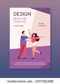 Smiling couple greeting and embracing each other. Boyfriend, girlfriend, happiness flat vector illustration. Love and relationship concept for banner, website design or landing web page
