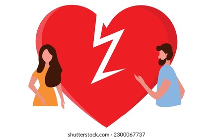 Smiling couple restoring broken heart flat vector illustration. Happy man and woman solving problems and returning their love. Relationship and romance concept.