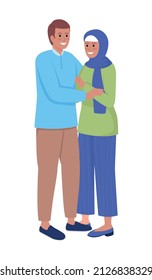 Smiling Couple Semi Flat Color Vector Characters. Standing Figures. Full Body People On White. Happy Pair Embracing Simple Cartoon Style Illustration For Web Graphic Design And Animation