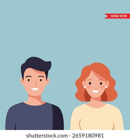 Casal sorridente: ilustração vetorial para conceitos de relacionamento, parceria e trabalho em equipe