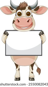 Smiling cow with a blank signboard