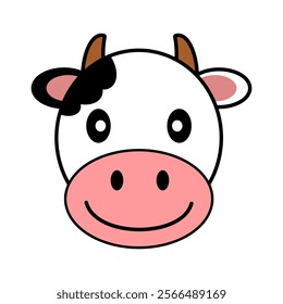 Smiling Cow Cartoon Face with Bow Vector Design