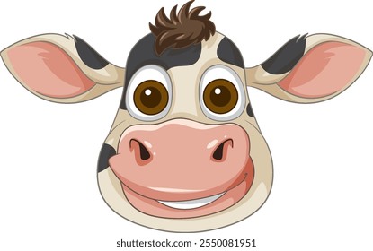 Cara sonriente de la vaca con los ojos expresivos grandes