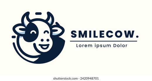 smiling cow logo in a modern style, simple and fun icon and emblem branding design