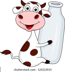 Smiling cow with milk