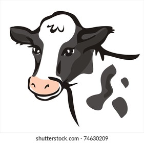 smiling cow portrait in simple lines