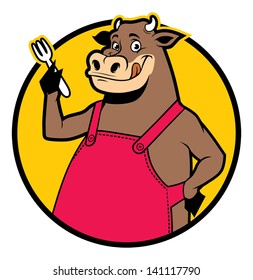 smiling cow wearing apron