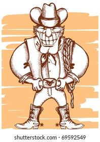 Smiling cowboy with lasso.Vector cartoons