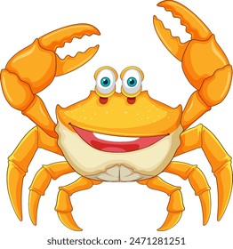 Smiling crab with raised claws and big eyes