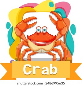 Smiling crab with vibrant background elements