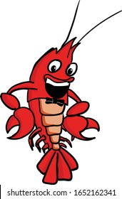 Smiling craw fish  cartoon, vector drawing