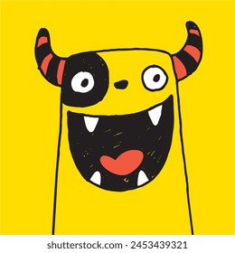 smiling crazy horned cute monster vector