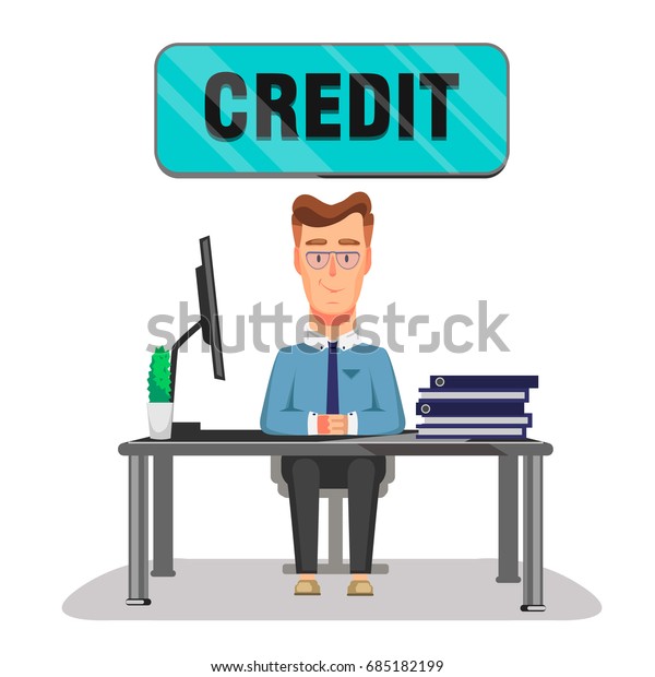 Smiling Credit Manager Character Sitting Bank Stock Vector (Royalty ...