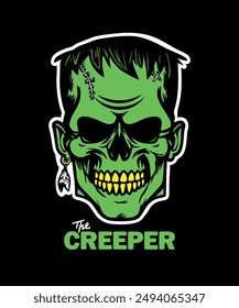 The smiling creeper. Green skull smile vector