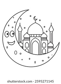 Smiling Crescent Moon Mosque Drawing