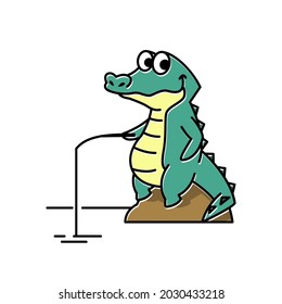 Smiling Crocodile Alligator Fishing Funny Cute Character Cartoon Mascot