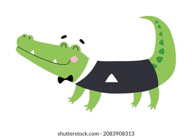 Cocodrilo sonriente como animal australiano en ilustración de un vector de chaqueta