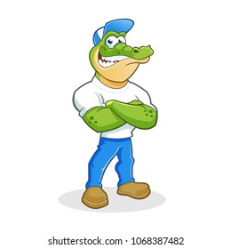 smiling crocodile cartoon character with
crossed arms
 