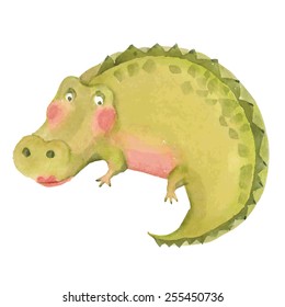 smiling crocodile cartoon drawing by watercolor