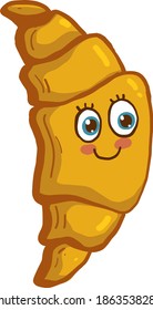 Smiling croissant, illustration, vector on white background.