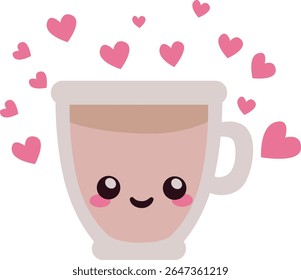 Smiling cup with floating hearts above, expressing warmth, affection, and happiness, perfect for Valentine’s Day or sweet love-themed visuals.