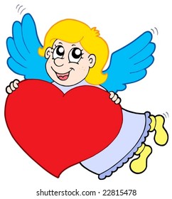 Cupido sonriente con corazón - ilustración vectorial.
