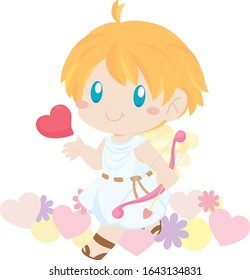 Smiling Cupid with Red Heart