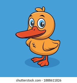 Smiling curious little yellow duck vector illustration