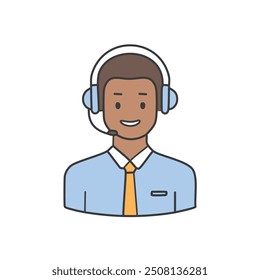 Smiling customer service representative icon. Friendly customer service representative with a headset, ready to assist and answer questions.