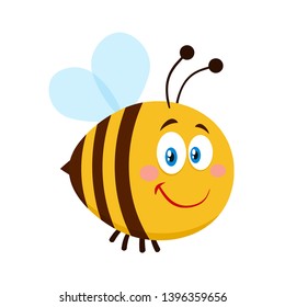 Smiling Cute Bee Cartoon Character. Vector Illustration Flat Isolated On Transparent Background