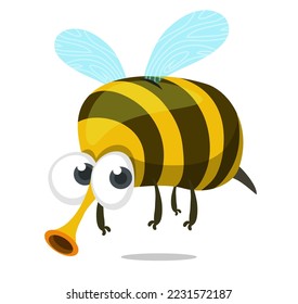 Smiling Cute Bee Cartoon Character Flying. Vector cartoon illustration