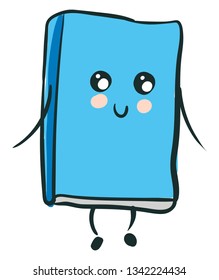 Sonriente linda ilustración vectorial de libro azul sobre fondo blanco 