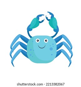 smiling cute blue crab isolated on white background. free illustration vector graphic. good for ornament, comic, mascot, print textile 