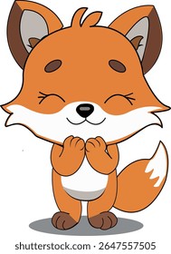Smiling Cute Cartoon Fox Character - Vector Illustration