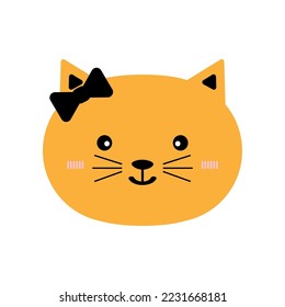 Smiling cute cat face, smile emoji, animal cartoon vector illustration.
