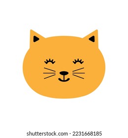 Smiling cute cat face, smile emoji, animal cartoon vector illustration.