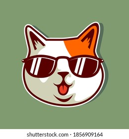 Smiling Cute Cat Kittens Face Tongue Out With Eyeglasses Vector Illustration - Vector