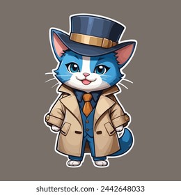 A smiling cute cat sticker vector 