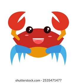Smiling cute crab cartoon character isolated on white background