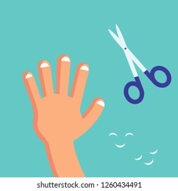 Smiling Cute Cutting nails to a child, Habituate kid card or poster.