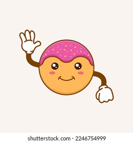 Smiling cute donut mascot character. Flat style bread or cake illustration concept