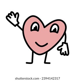 Smiling cute doodle, vector heart illustration.