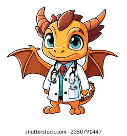 Un tierno dragón sonriente con un traje médico