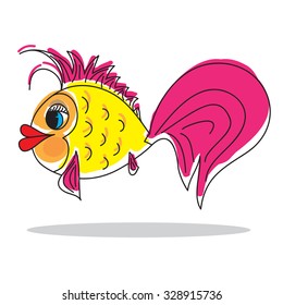 Smiling cute fish isolated on white background