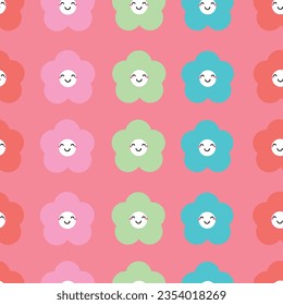 Smiling cute floral pattern, seamless cartoon background, vector illustration, wallpaper, textile, bag, garment, fashion design