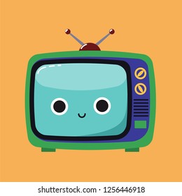 Smiling Cute illustration of an old TV set with a happy expression, Habituate kid card or poster.